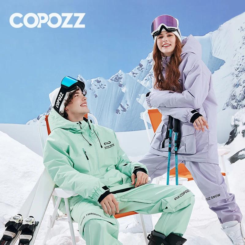 COPOZZ 여성용 방수 두꺼운 스키 세트, 후드 방풍 스키 재킷, 남성 겨울 스포츠 따뜻한 스키 바지, 야외 스노우보드 스키 코트